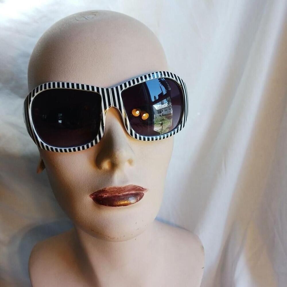 Vintage Sunglasses Black and White Striped 80s
